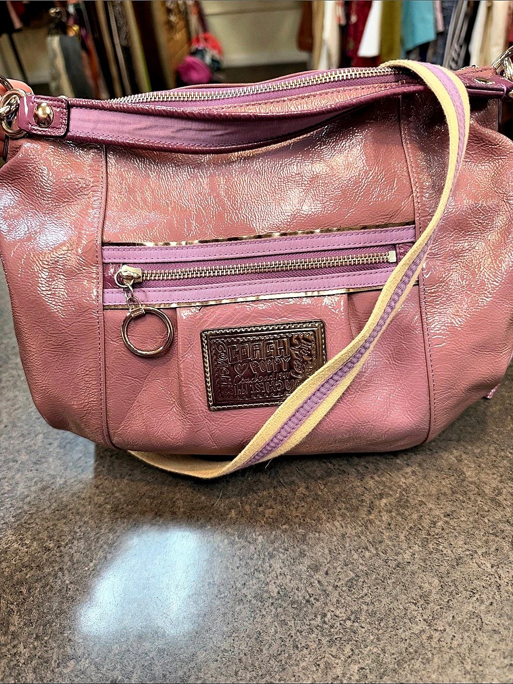 Coach Poppy Patent Leather Jazzy Shoulder Bag Pink